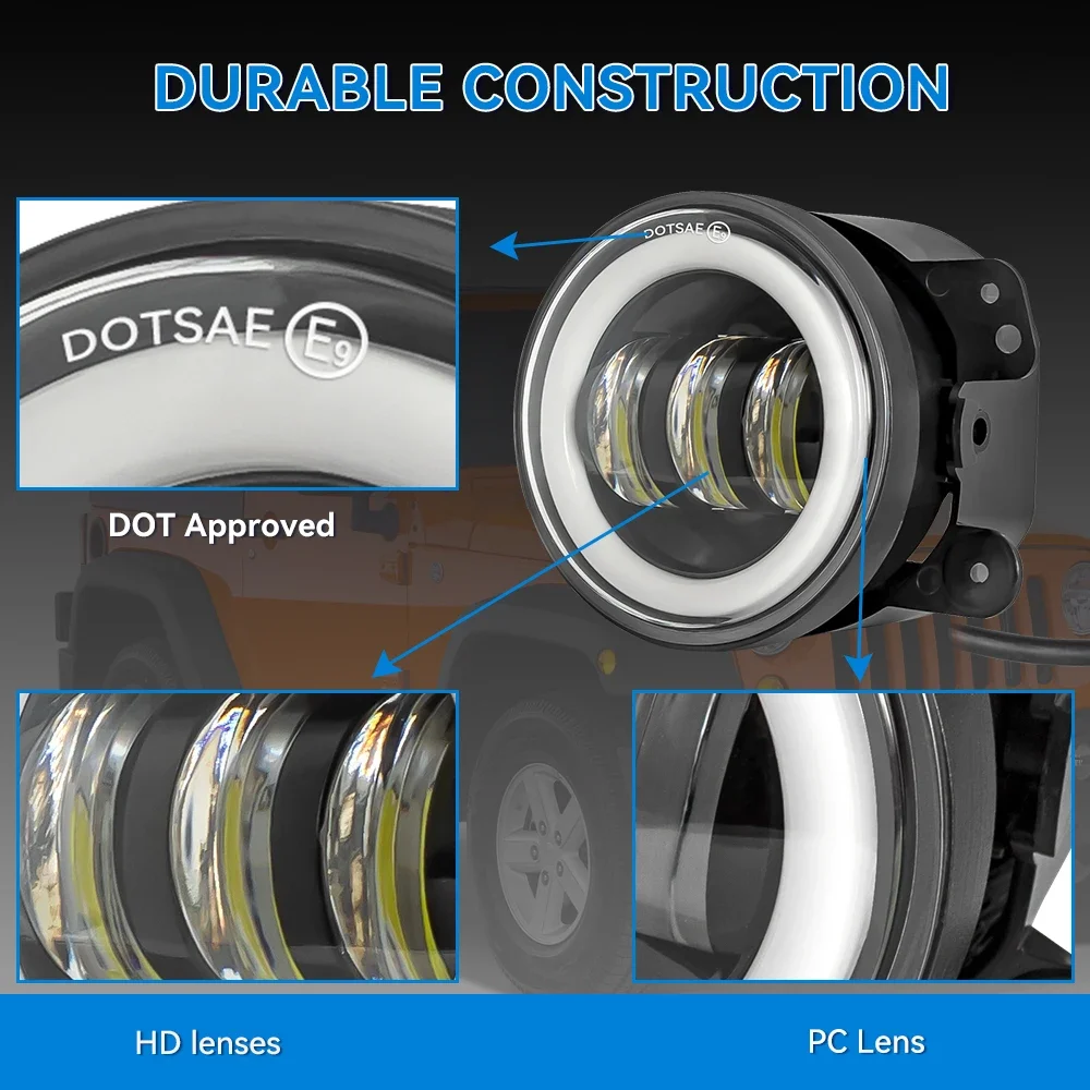 2Pcs 4Inch Led Fog Lights Halo Ring DRL Off Road Fog Lamp For Jeep Chevrolet Wrangler JK TJ LJ Dodge Journey 60W Yellow White