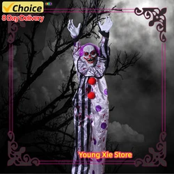 Halloween Animatronic Hanging Decoration Animated Talking Scary Clown with Chain Red Eyes Sound &Touch Activated Electric Horror