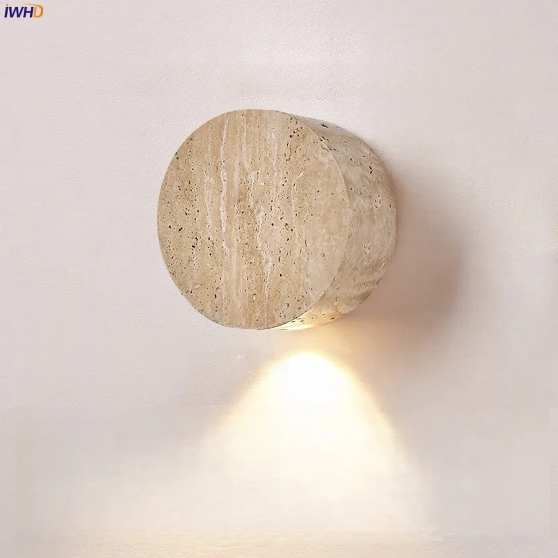 

IWHD Mid Century Modern LED Wall Lamp For Living Room Decor Bedroom Yellow Travertine Bathroom Mirror Stair Light Aplique Pared