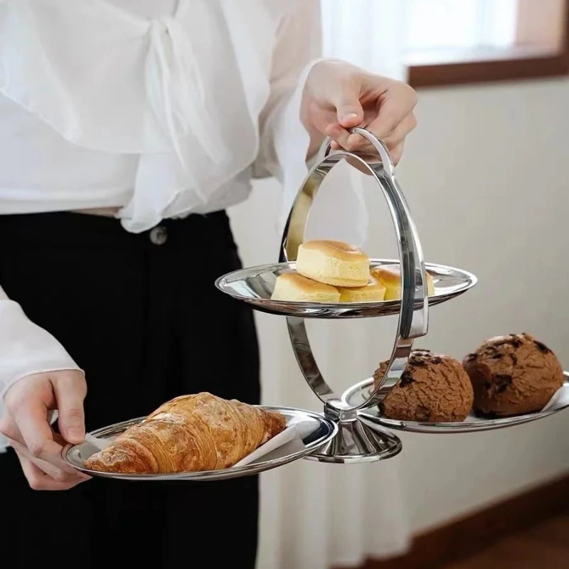 Nordic light luxury home style design double-layer folding storage dim sum plate baking snacks