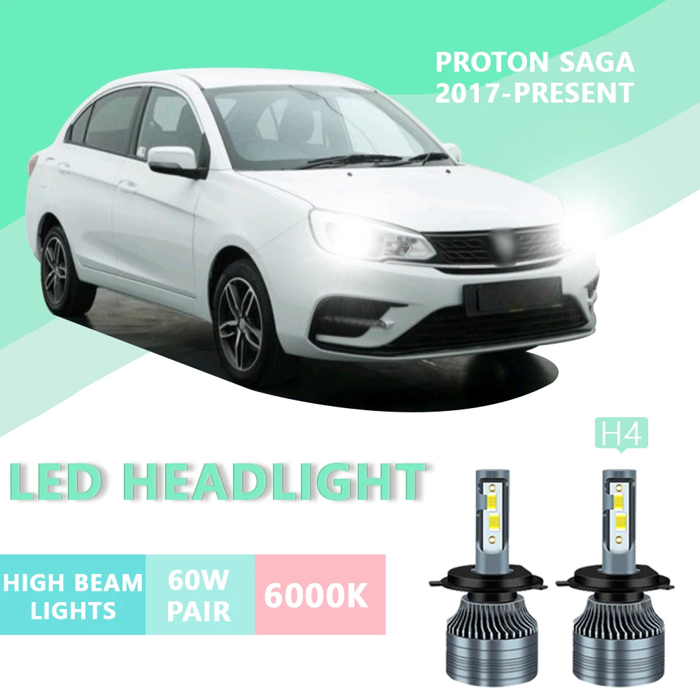 

2PCS FOR Proton saga 2017-present 6000k H4 Super Bright Hi/Lo Beam Headlamp Lampu LED Headlight Bulb White Light