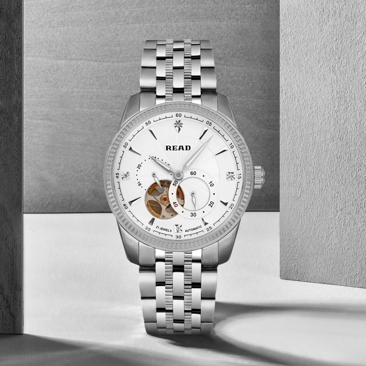 READ Men Automatic Watch | Solid Steel Band & Case | Skeleton Dial | Sapphire Glass | 50M Water Resistant