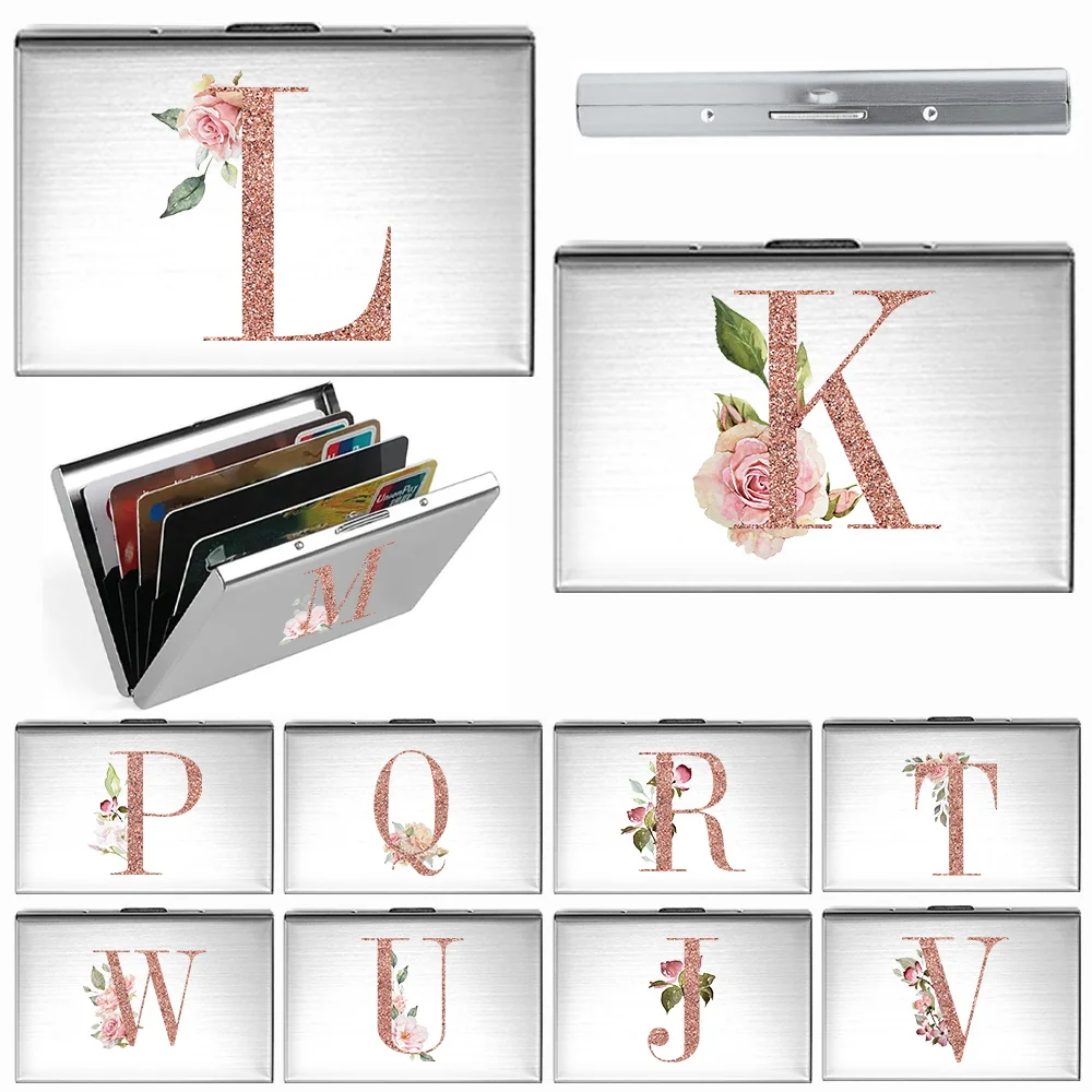 New Ultrathin Metal Card Holder for Both Men and Women Rose Gold  Letter Print Pattern Mini Credit Card Protection Case