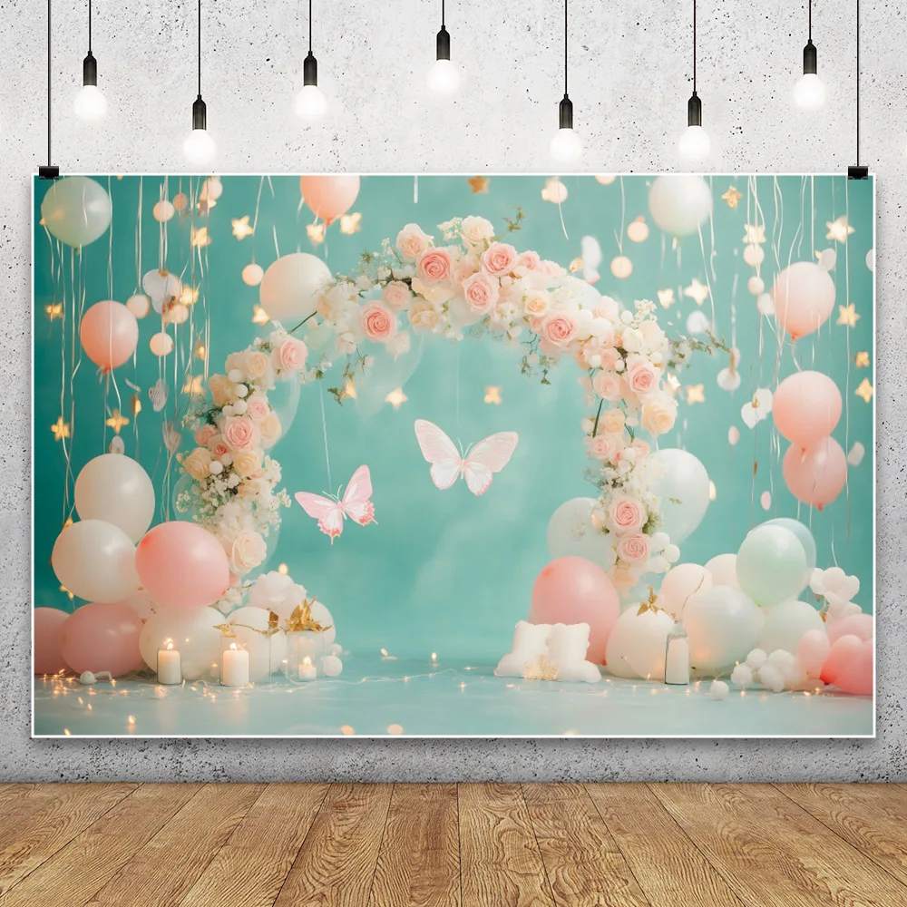 Pink and Blue Balloon Newborn Baby 1st Birthday Backdrop Gift Kids Portrait Photographic Background For Photo Studio Shoot