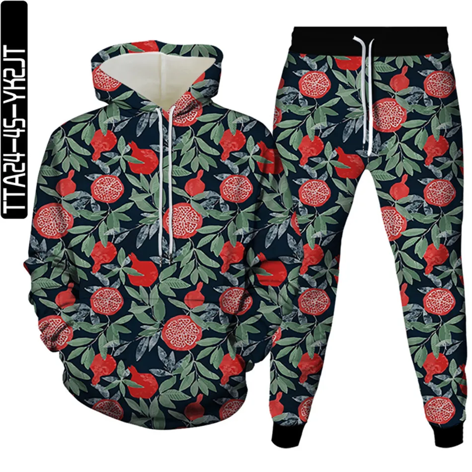 Obst Orange Banane Wassermelone Birne Ananas Avocado Trainingsanzug Männer Kleidung Hoodies Jogginghose 2-teiliges Homme Kostüm Größe S-6XL