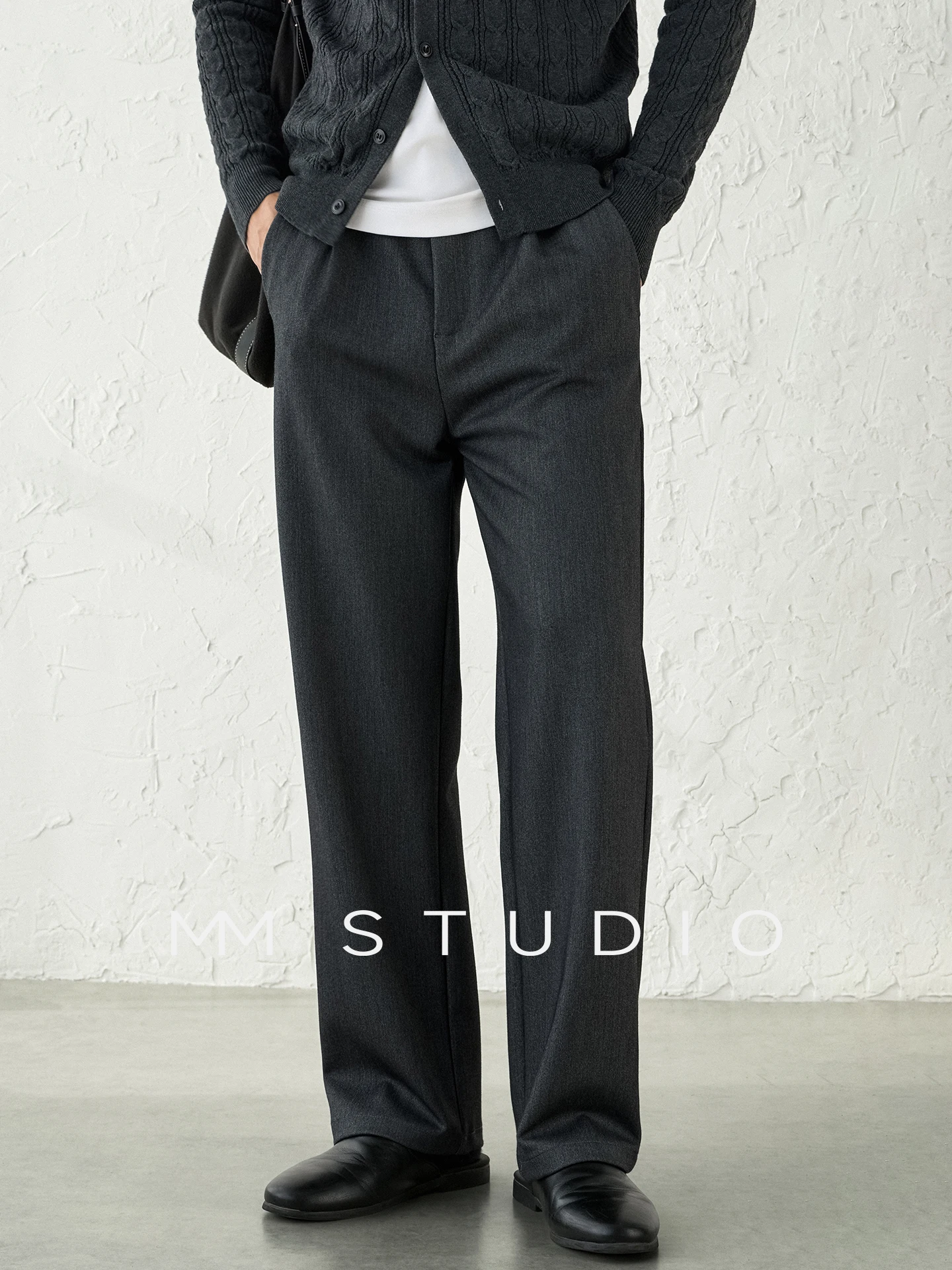 Modal Wool Men's Casual Pants 2026 Autumn Winter New Style Elastic Comfortable Straight Leg Pants Fine Texture Clean Fit