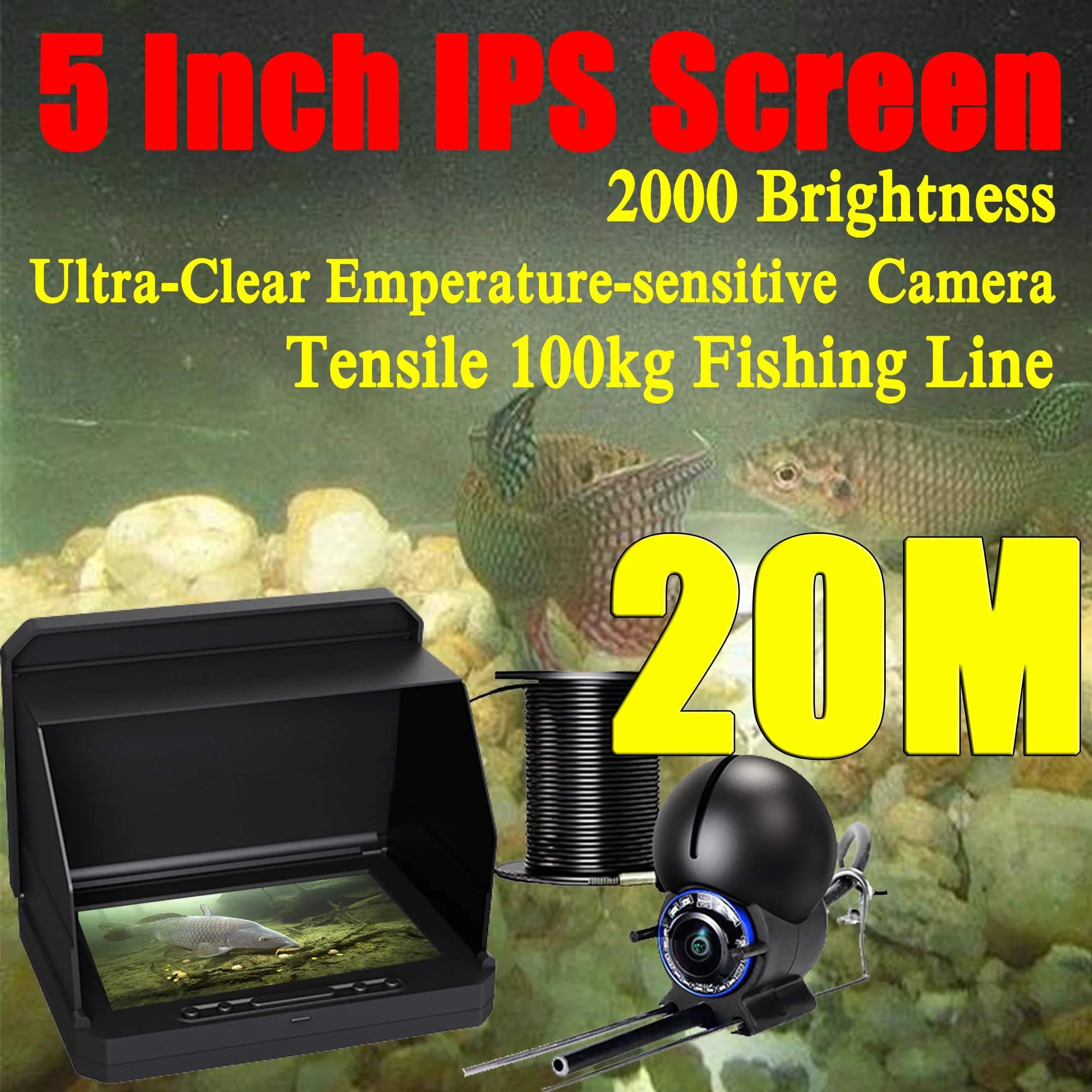 5 inch, temperature-sensitive camera,20m,fish finder underwater,fish finder for fishing,visual fish finder ,fishing camera