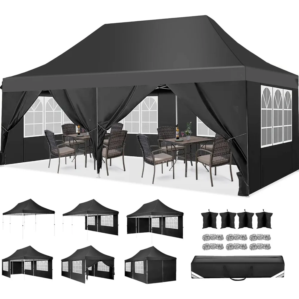 

10x20 Pop-Up Canopy Tent with 6 Sidewalls, Waterproof and UV-Protected Outdoor Instant Gazebo for Commercial Use