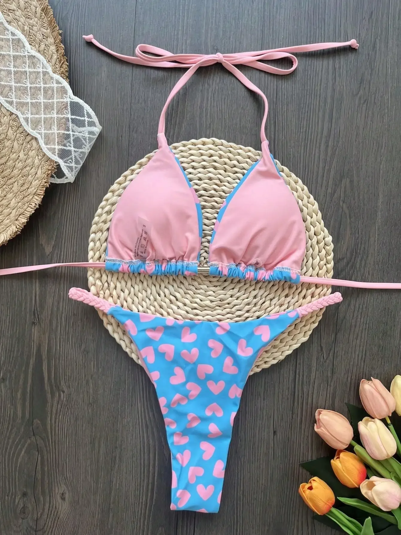 RUOTONSEPT Cute Love Print Bikini Set Women's Swimsuit Two-piece Triangle Halter Sexy Swimwear Bathing Suit Brazilian Biquinis