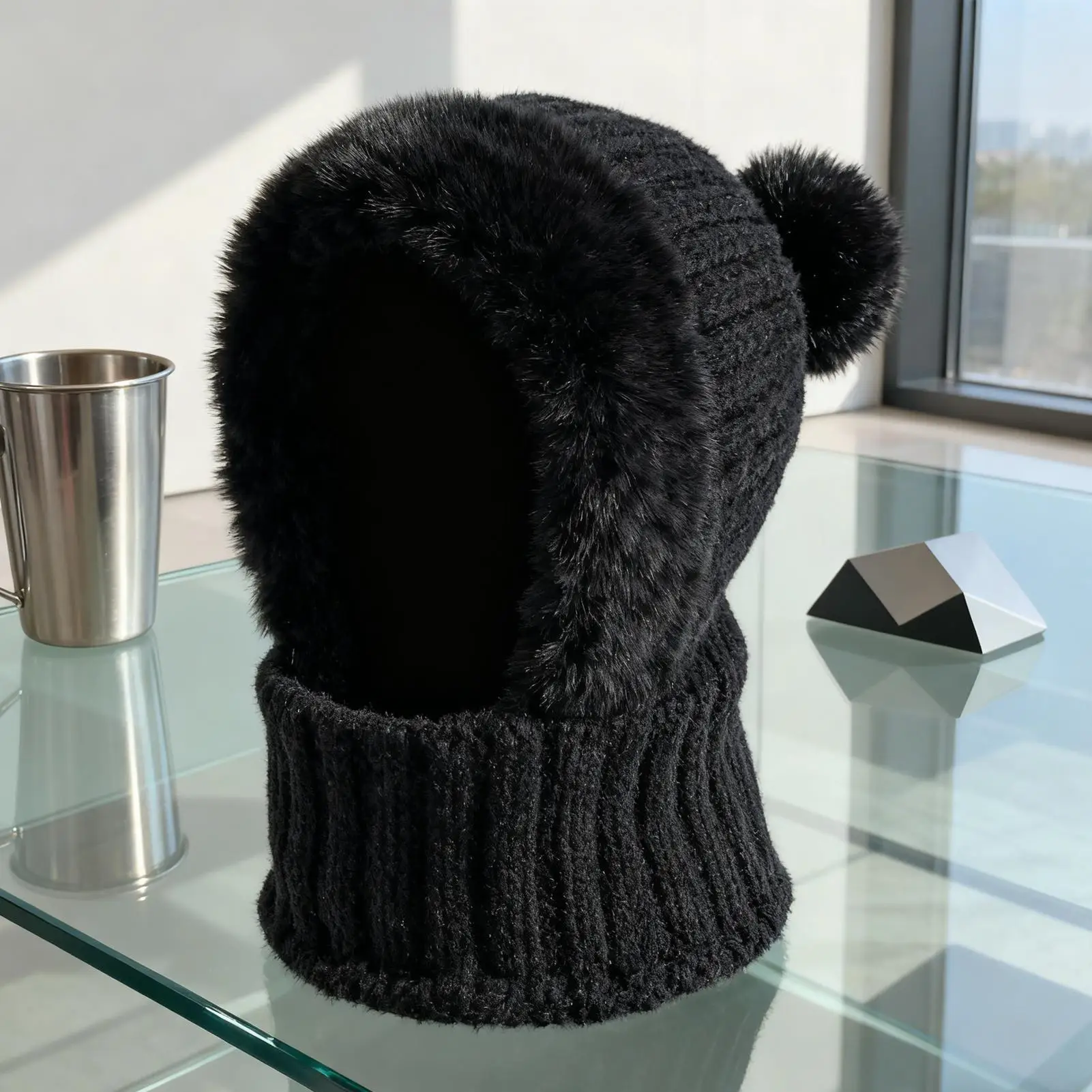 

Winter Hat Windproof Beanie With Neck Gaiter Fleece Lining Knit Warm Hat With Ear Flaps For Cold Weather Autumn Hiking Travel