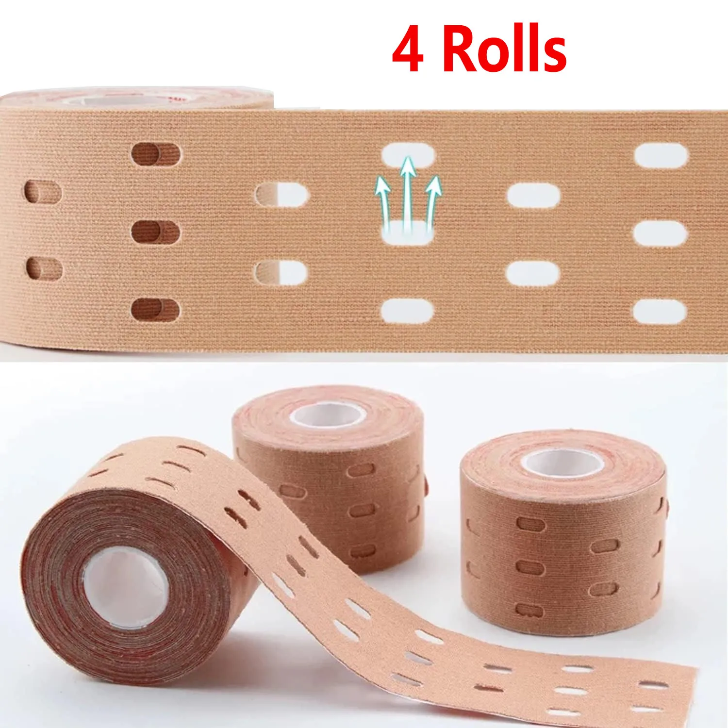 Wasserdichtes Kinesiologie-Tape – 4 Rollen | Elastisches Sportband zur Unterstützung der Gelenke und zur Linderung von Muskelschmerzen, latexfreies Sportband aus Baumwolle