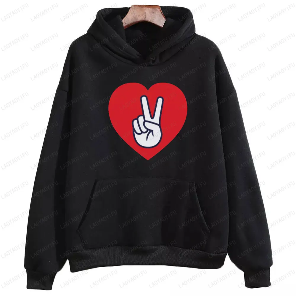 Peace and Love Symbols Classic Beier Hand Slogan Sweatshirt Winter Clothes Women Autumn Winter Clothes Men Hoodie Simple Tops