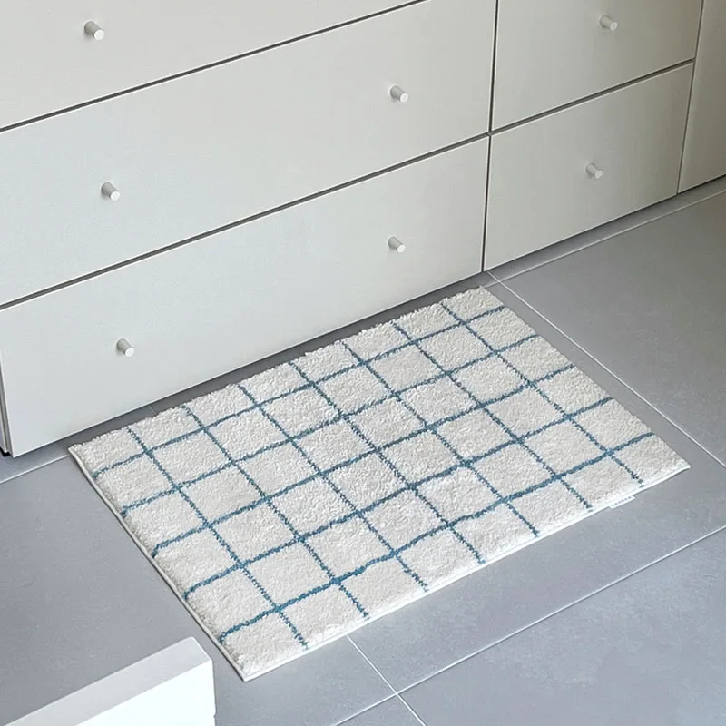 Vikama verão ins-estilo coreano listrado xadrez quarto tapete, antiderrapante e absorvente tapete de banheiro, decoração de casa