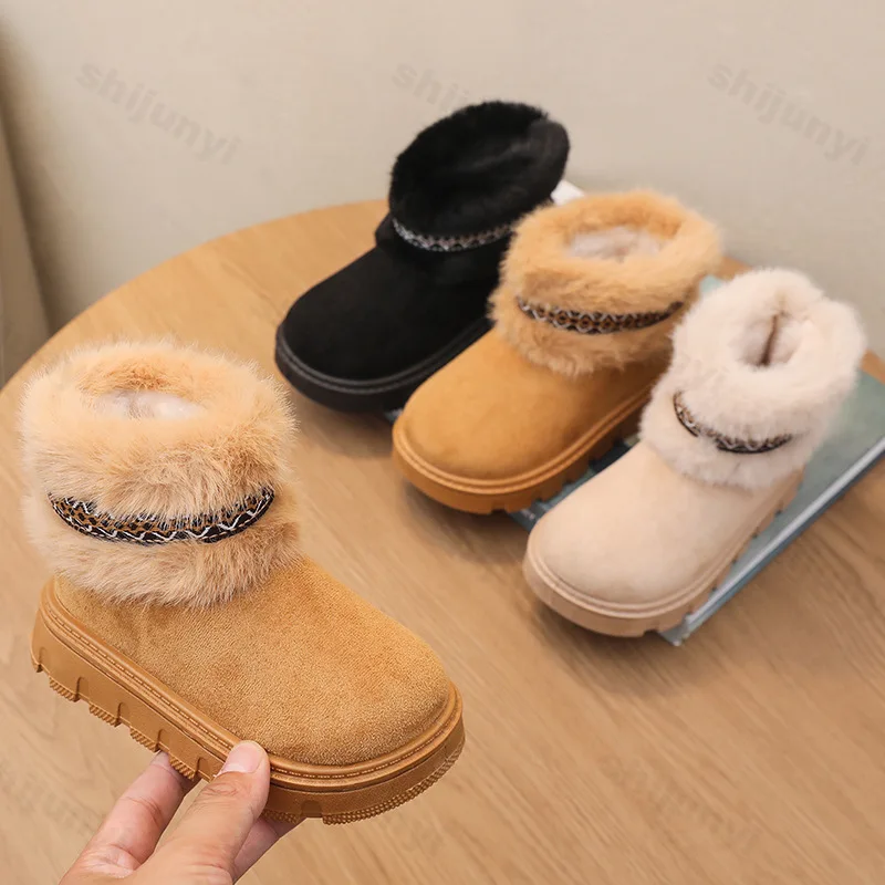 

Детские зимние ботинки, зима 2024, удобные теплые плюшевые уличные ботильоны для девочек, модные повседневные короткие ботинки на платформе с защитой от холода