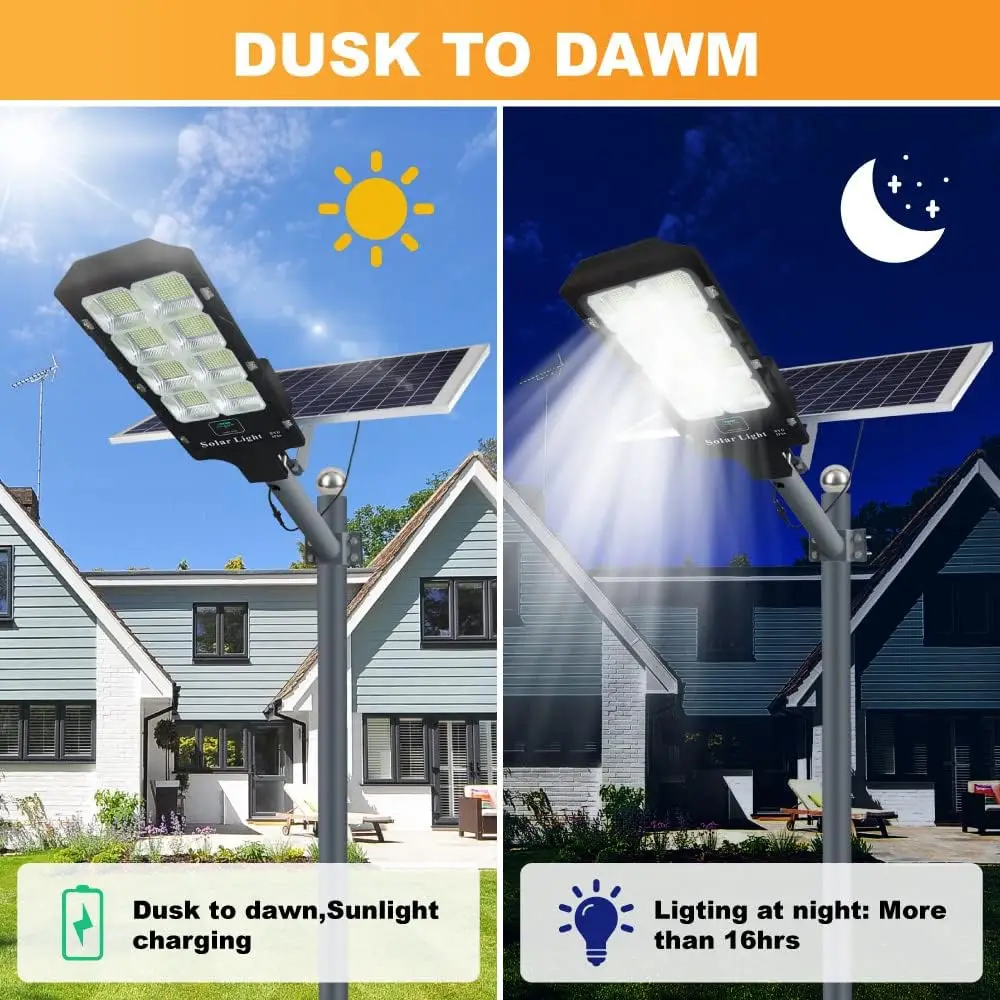 1200W Solar Street Lights Outdoor,42000 Lumens Daylight Solar Led Light with Remote Control,Dusk to Dawn Solar Security Flood