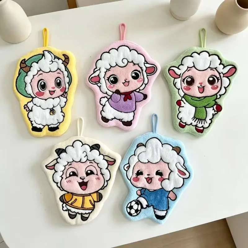 Sheep Design Cartoon Hand Towels Premium Soft Absorbent Coral Fleece Quick Dry Towels for Home Kitchen Bathroom Use