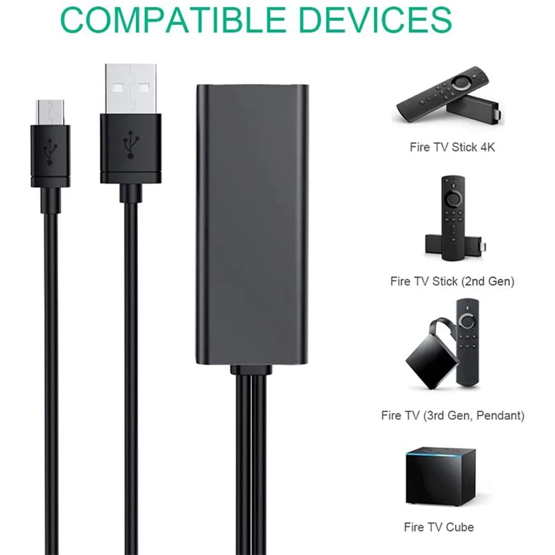 Ethernet Adapter With Power Cable For TV Stick (2Nd Gen), 4K Stick