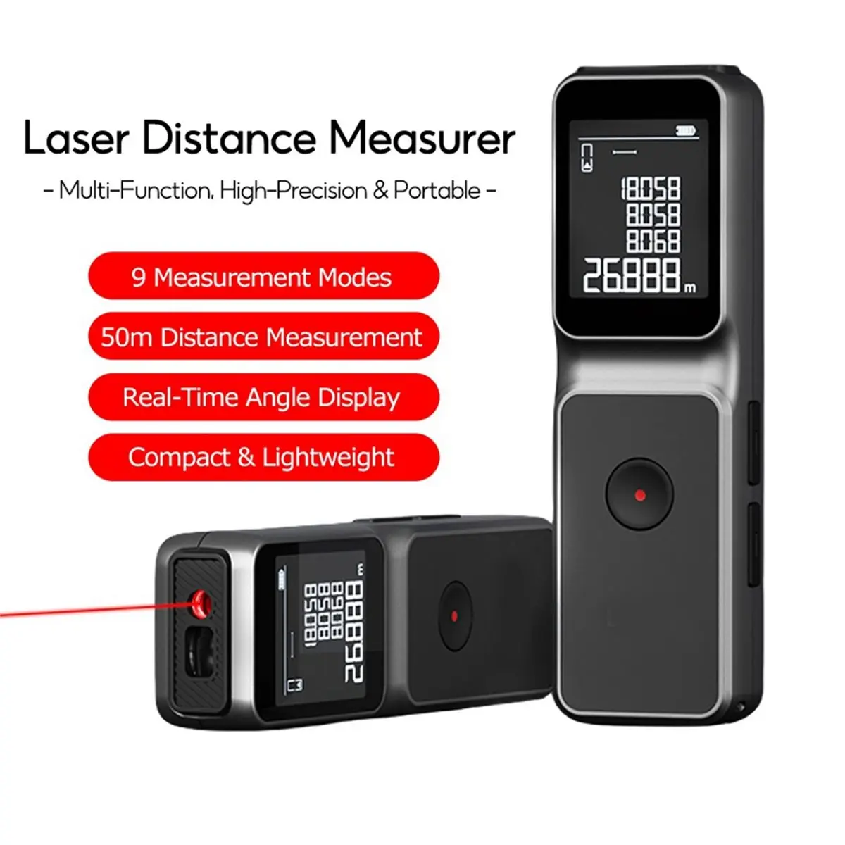 RECOMMENDATION  Multi-Functional Laser Rangefinder, 50m Maximum Long Range, Mini LCD Real-Time Angle Display