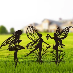 1PC Decorative Metal Fairy Garden Stakes Outdoor Garden Decor Black Fairies Silhouette Stake for Yards Patio Lawn Spring Decor