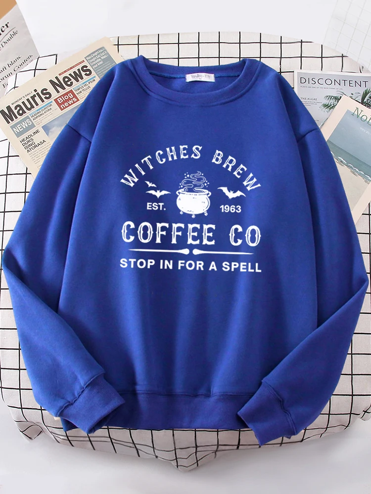 Witches Brew Coffee Letter Printing Simple Solid Color Letter Printing Womens Sweatshirts Long Sleeves Warm Pullover Clothes