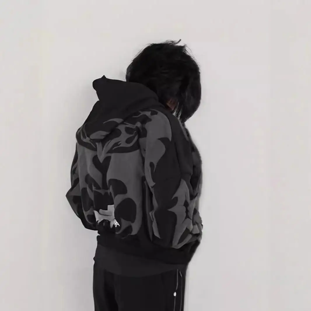 سترة بغطاء للرأس بسحاب مطبوعة على الطراز القوطي ex كاجوال مريحة تناسب ملابس الشارع Sle k Wave Y2K تصميم عبر الحدود #2