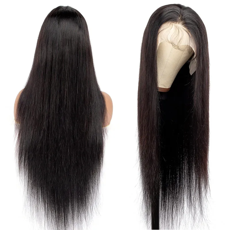 Plussign 13X4 Lijmloze Rechte Kant Voor Pruik 100% Menselijk Haar Lange Natura Black Straight Braziliaanse Menselijk Haar Pruiken