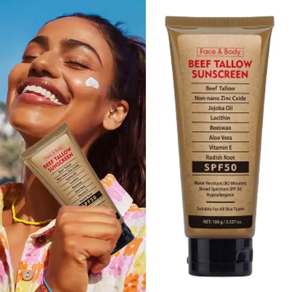 

100g Beef Tallow Skin Sunscreen Anti Sunburn UV Moisturizing Refreshing Protection Matte Sun Face Waterproof Cream Sunblock