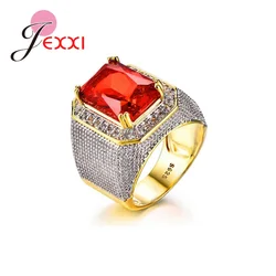 Amazing Big Discount Genuine 925 Sterling Silver Rings For Men With Big Red Crystal On The Top Surrounded By Small Crystal