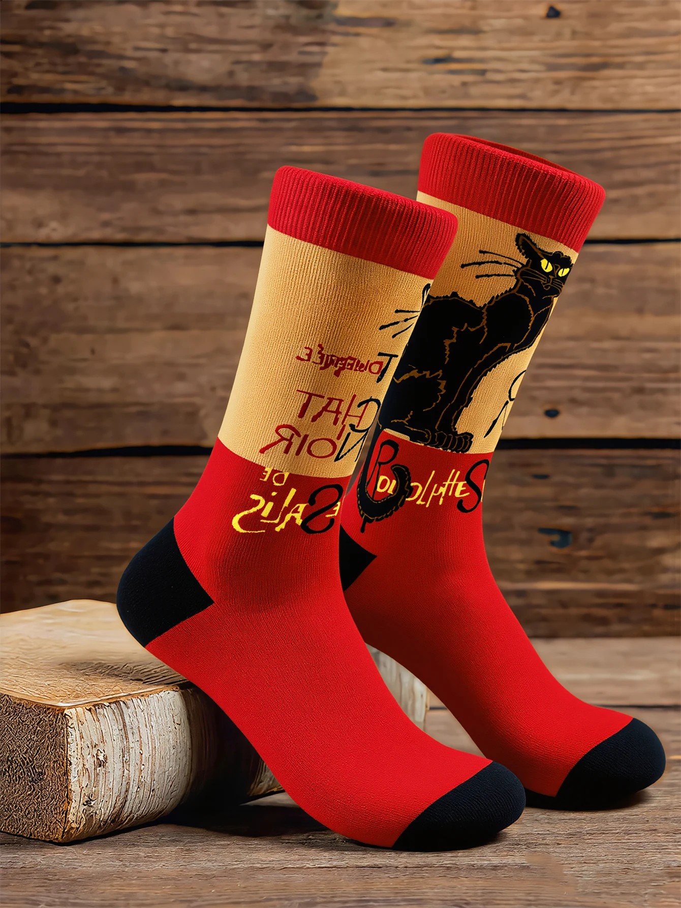 1 Paar Herren Retro Schwarze Katzen-Print Baumwollsocken Neuartige Streetwear Skateboard Wadenlange Socken Weiche Lässige Neue Herrensocken