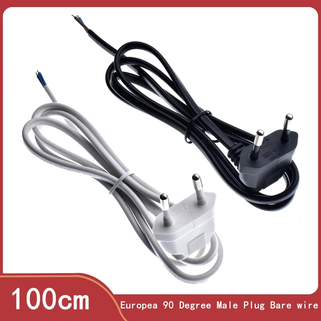 

90 Degree EU Plug Power Cable1m Pigtail Wire Euro Power Extension Cord AC Cable For Socket Lamp Bulb Project Electronics