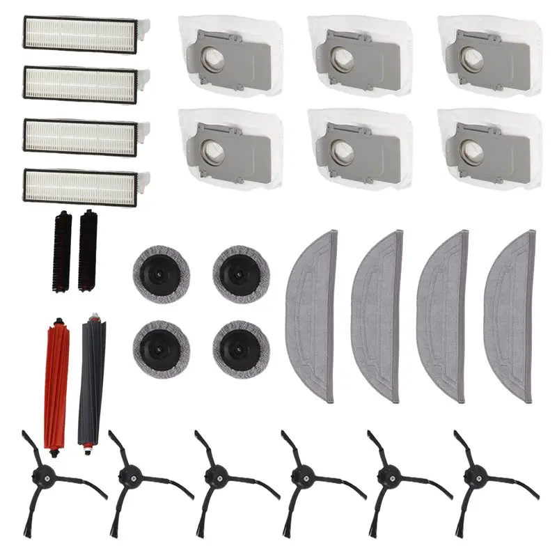 B62B-For Roborock S8 Maxv Ultra/S8 Max Ultra Vacuum Replacement Kit-Main Brush, Side Brush, Filter, Mop Cloth& Dust Bag Set
