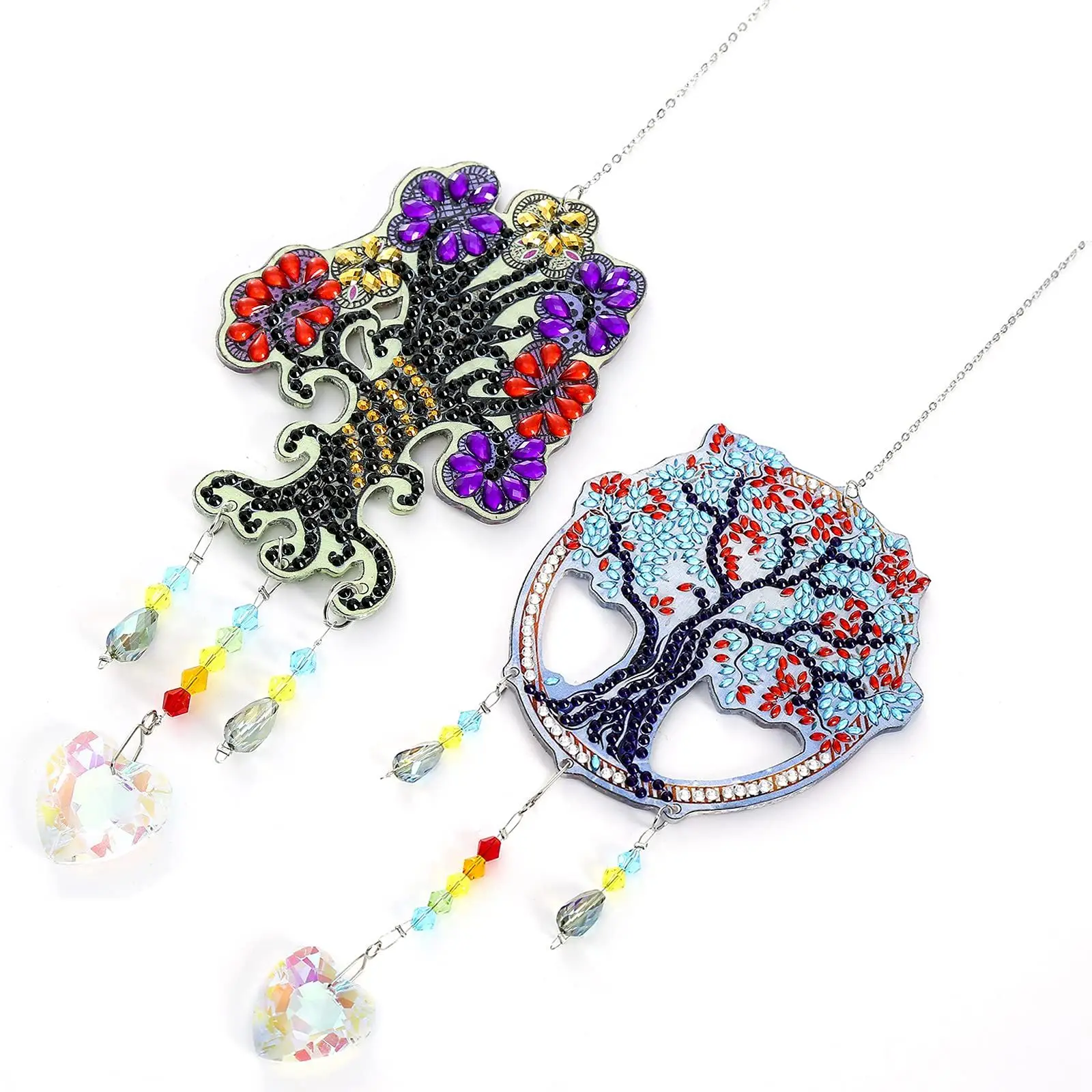 ماسات شمسية بلورية مرسومة بالماس ، شكل خاص تصنعه بنفسك ، أشجار مثقاب ، زخرفة معلقة على النافذة ، مجموعة أرقام رنين الرياح ، 2: