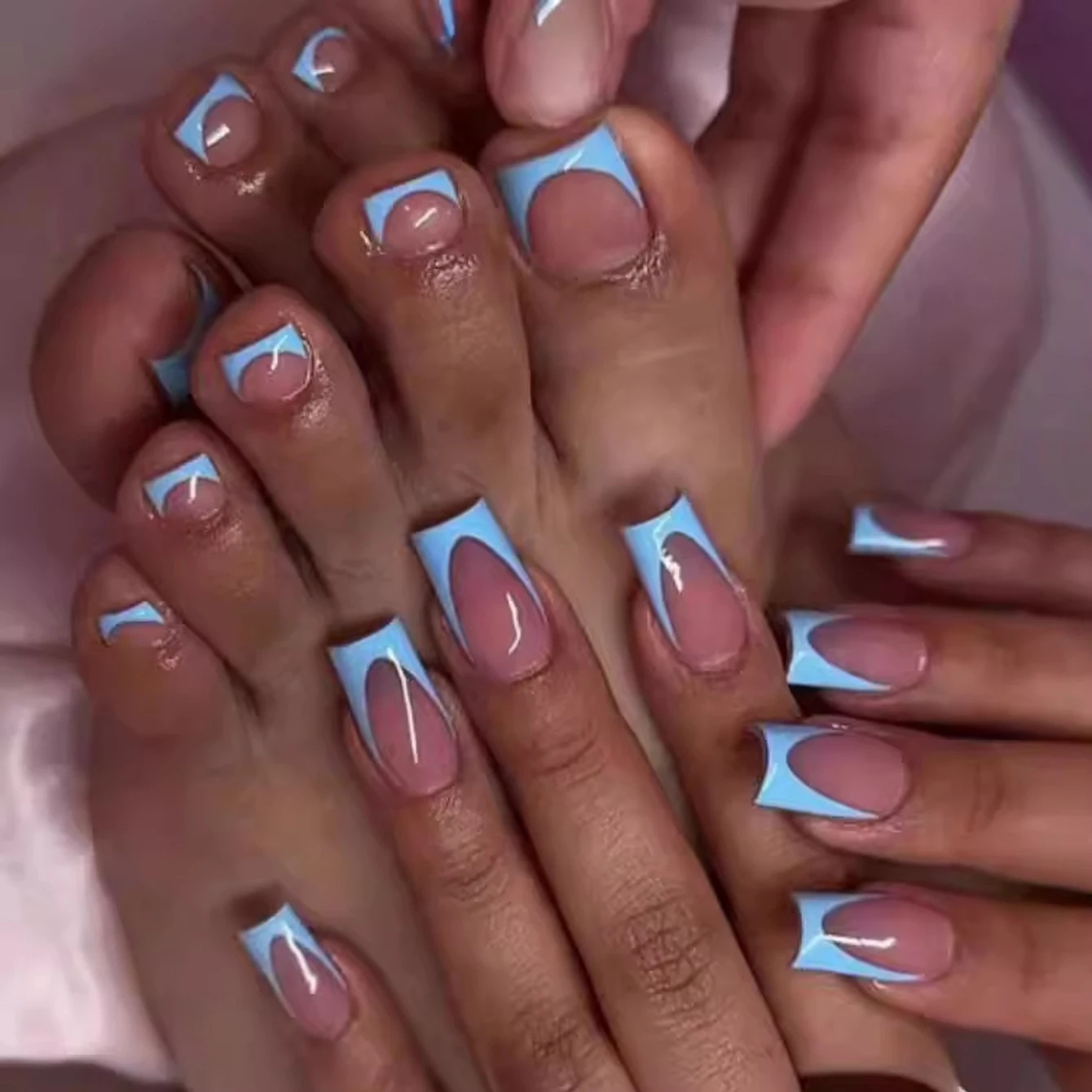 Ongles à pression carrés et ongles carrés avec bords bleus au Design français, adaptés aux salons de manucure professionnels, 288 pièces