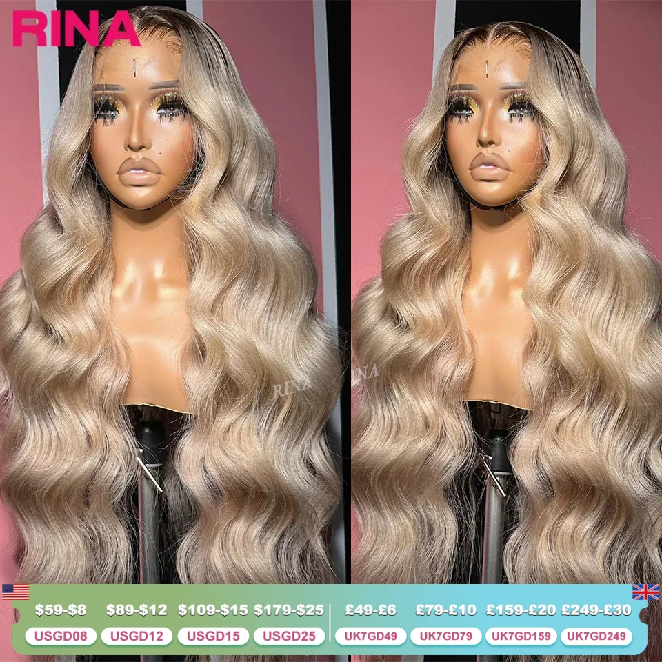 13x6 Ombre Blondine mit wurzel farbenen Lace Front Perücken für Frauen Echthaar Körper Welle Ombre Asche blonde Spitze Frontal Perücke