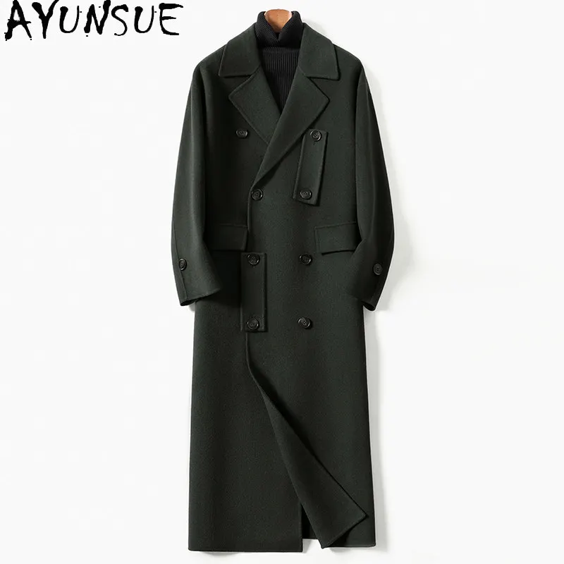AYUNSUE Ultra Long Double-sided 100% Wool Coat Man 2026 Autumn Winter Loose Woolen Trench Coats Fashion Men's Jacket Down Liner