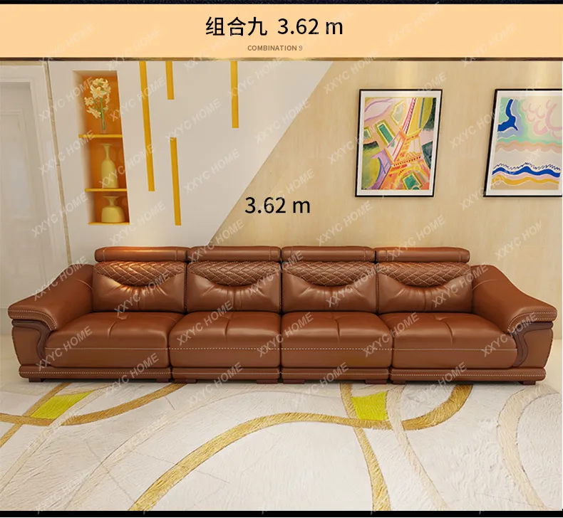X-S Genuine Leather Living Room Sofas Modern Luxury Relax Armchairs Straight Sofas Vintage  HG