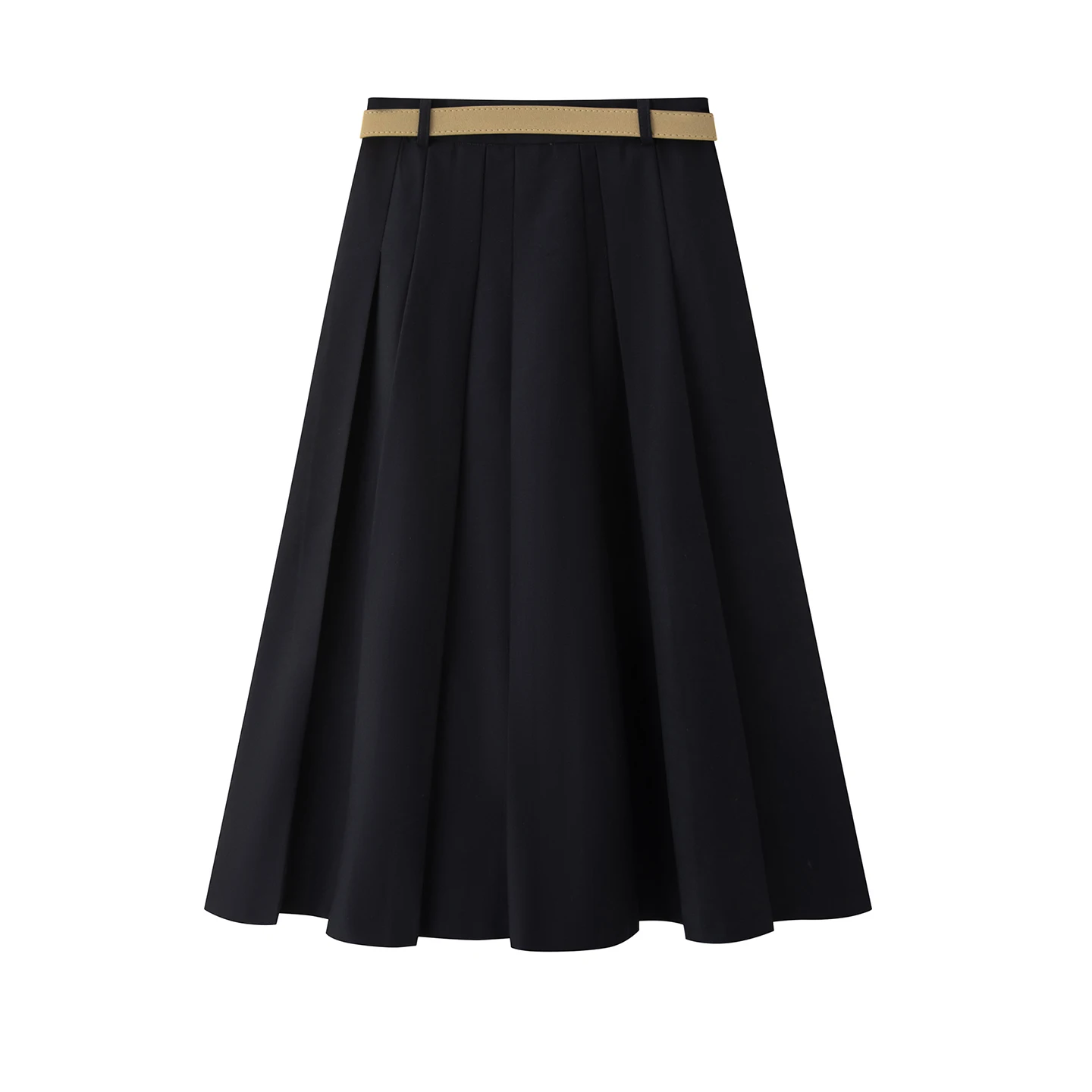 Elegant High Waist A-Line  Skirt with Belt Slimming School Style Fullness Lemon Series Autumn New Arrival Women's Skirt
