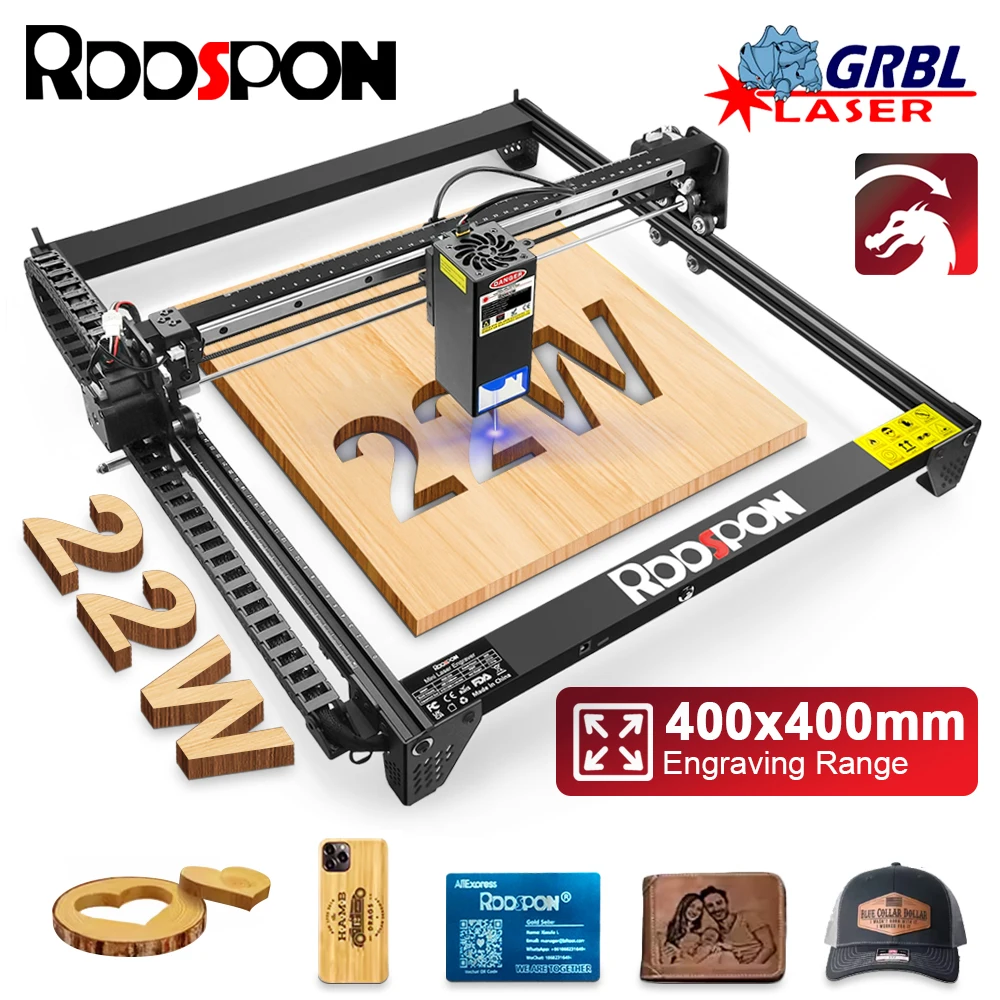 Rdspon gravador a laser 12w 22w potência óptica cnc roteador de madeira máquina corte diy aço inoxidável impressão couro acrílico