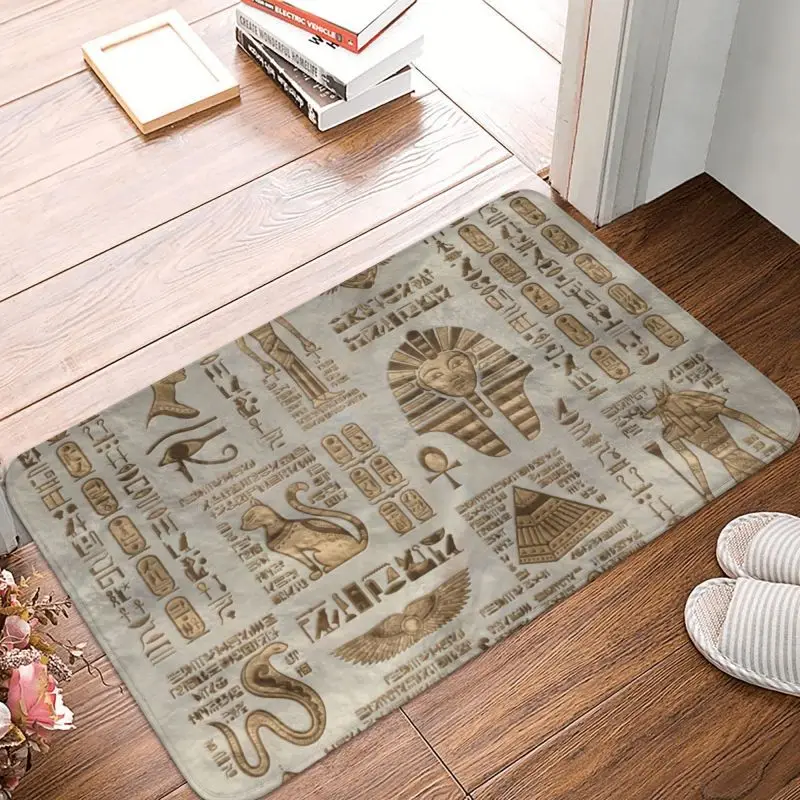 Egyptian Hieroglyphs And Deities Front Door Mat Anti-Slip Indoor Absorbent Egypt Pharaoh Doormat Floor Bath Entrance Rug Carpet