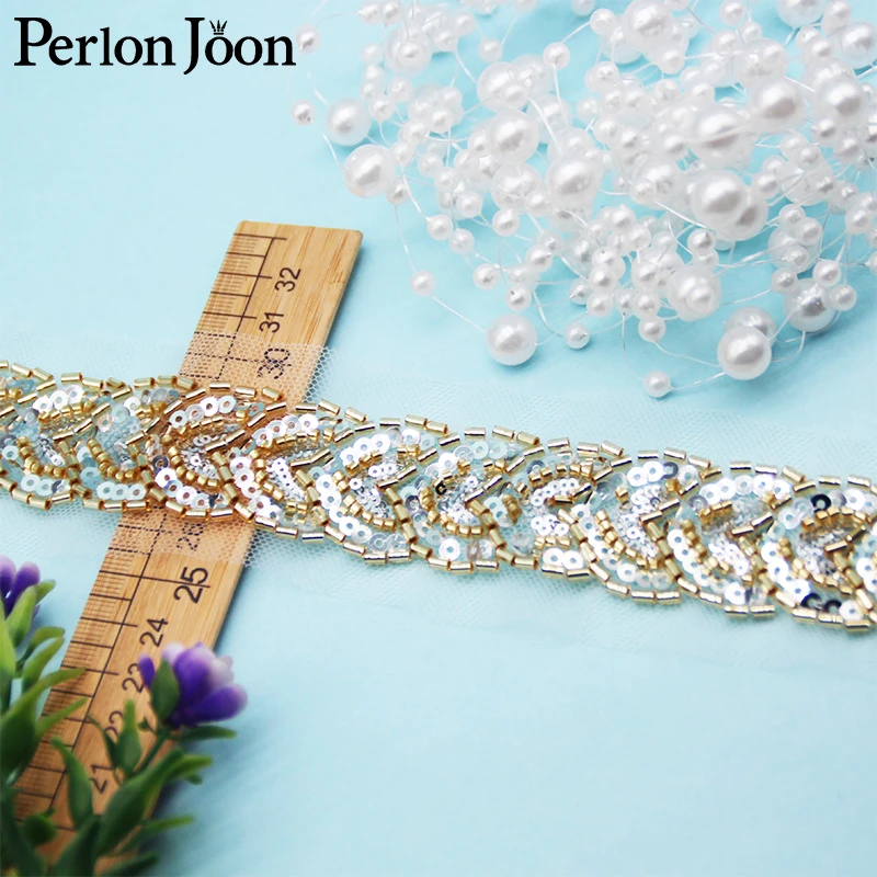 5 Yards Braid Shape Sequin Black Gold Glass Beaded Imitation Handmade Mesh Lace Trim DIY Sew Decorated for Clothing Dress HB090