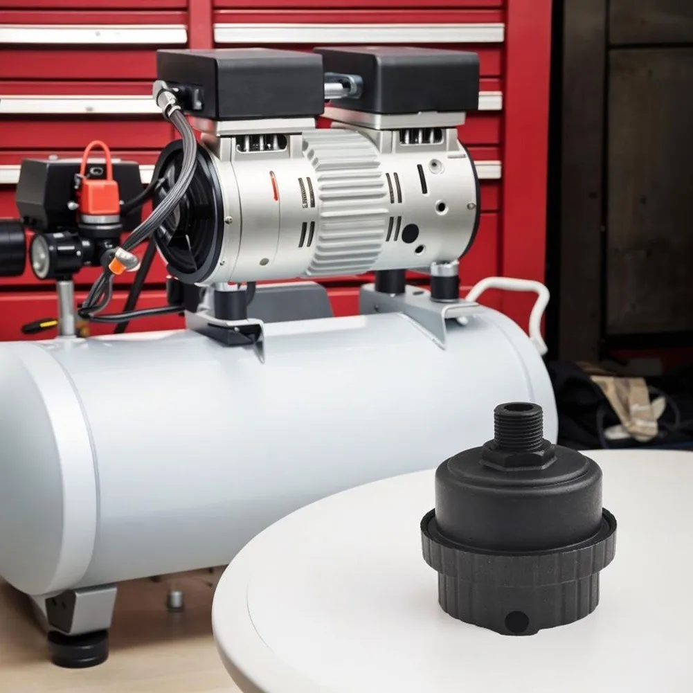 Male Thread Air Intake Muffler Filter for Piston Air Compressor and Small Air Pump Black Plastic 70x65mm Dimensions