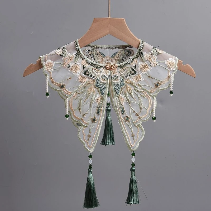 ผ้าคลุมไหล่สไตล์ฮั่นฟู่ยุคหมิงโบราณแบบจีนใหม่ปี 2025 พร้อมพู่ห้อยตกแต่งคอเสื้อ ดีไซน์ย้อนยุคปรับปรุงใหม่ อุปกรณ์เสริมฮั่นฟู่