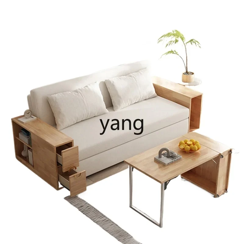 LH solid wood sofa bed folding dining table integrated dual-purpose living room tatami storage push-pull bed