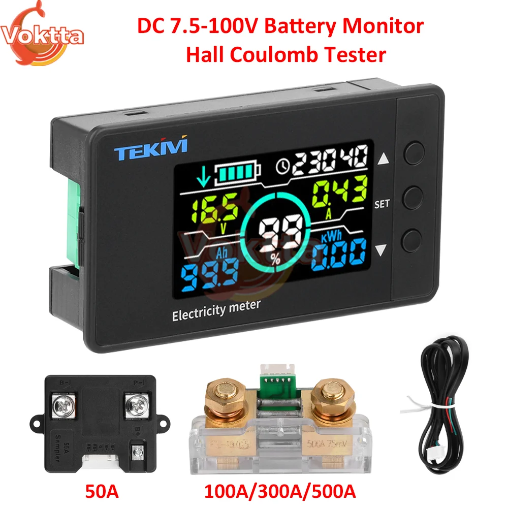 DC Battery Monitor Hall Coulomb Tester LED Display Voltmeter Ammeter Power Meter Wattmeter Battery Capacity Indicator DC7.5-100V