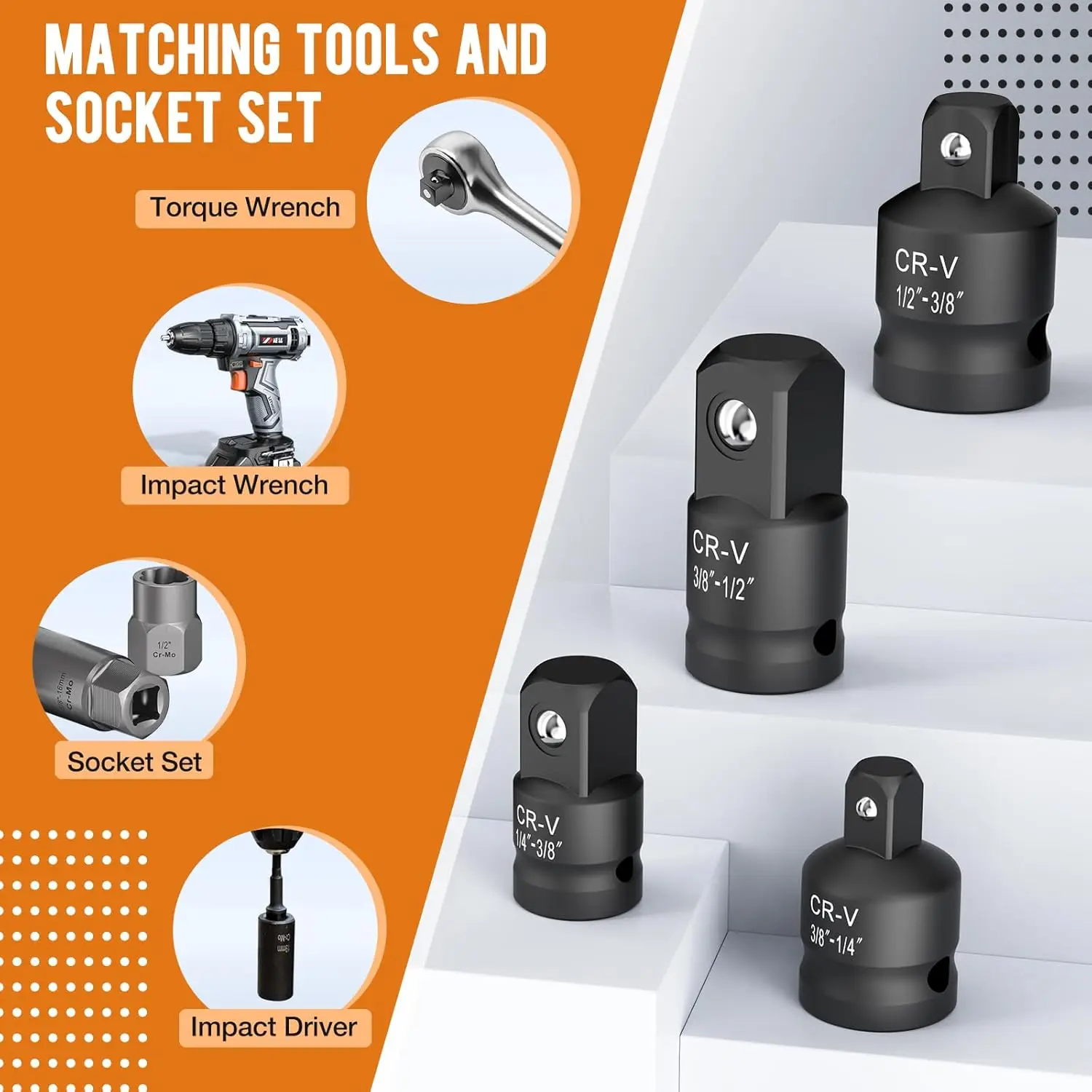 4/6/8/10 Impact Socket Wrench Adapter Set Professional 1/4 3/8 1/2 3/4 Inch Square Drive Adaptor Reducer Spanner Tool ﻿with Case