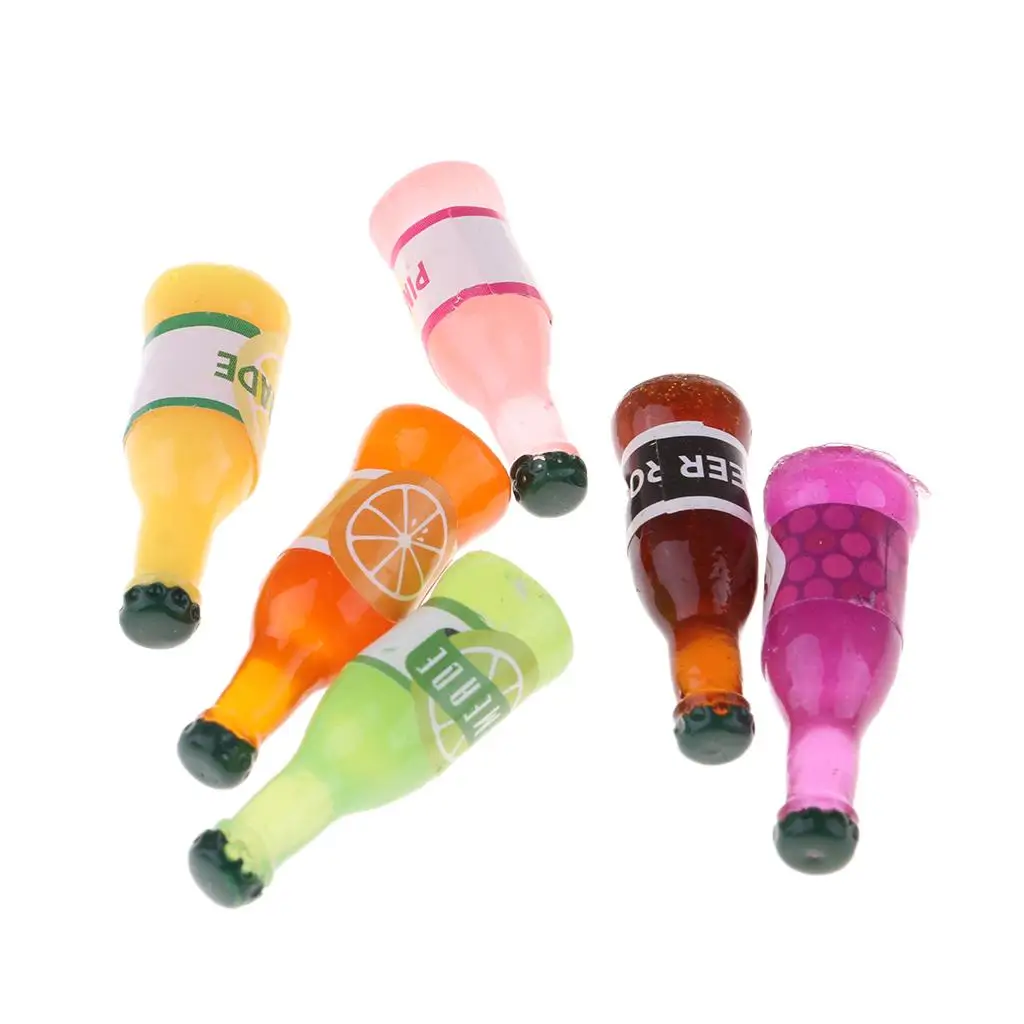 Set Of 6Pcs Bottles Juice Bottles Dollhouse Miniature 1:12 Scale