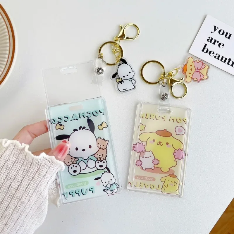 Sanrio Kuromi Keychain Anime Cartoon Couple Bag Pendant Key Ring Keychain Accessories Student Transparent Bus ID Door Card Case