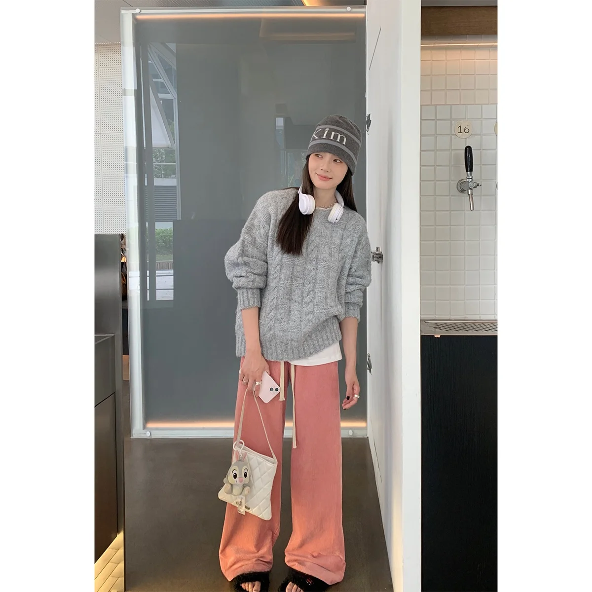 

Женские брюки с высокой талией и широкими штанинами, розовые вельветовые прямые повседневные брюки, осенние модные брюки больших размеров, удобные брюки свободного кроя