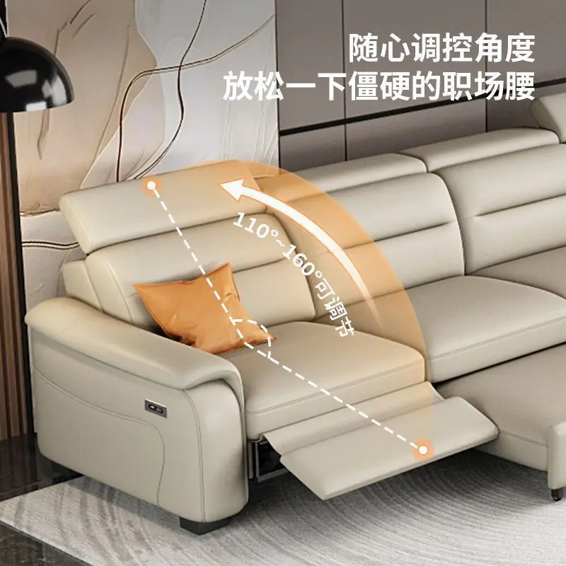 First-class Italian minimalist first-layer leather functional sofa bed cabin electric size retractable living room combination