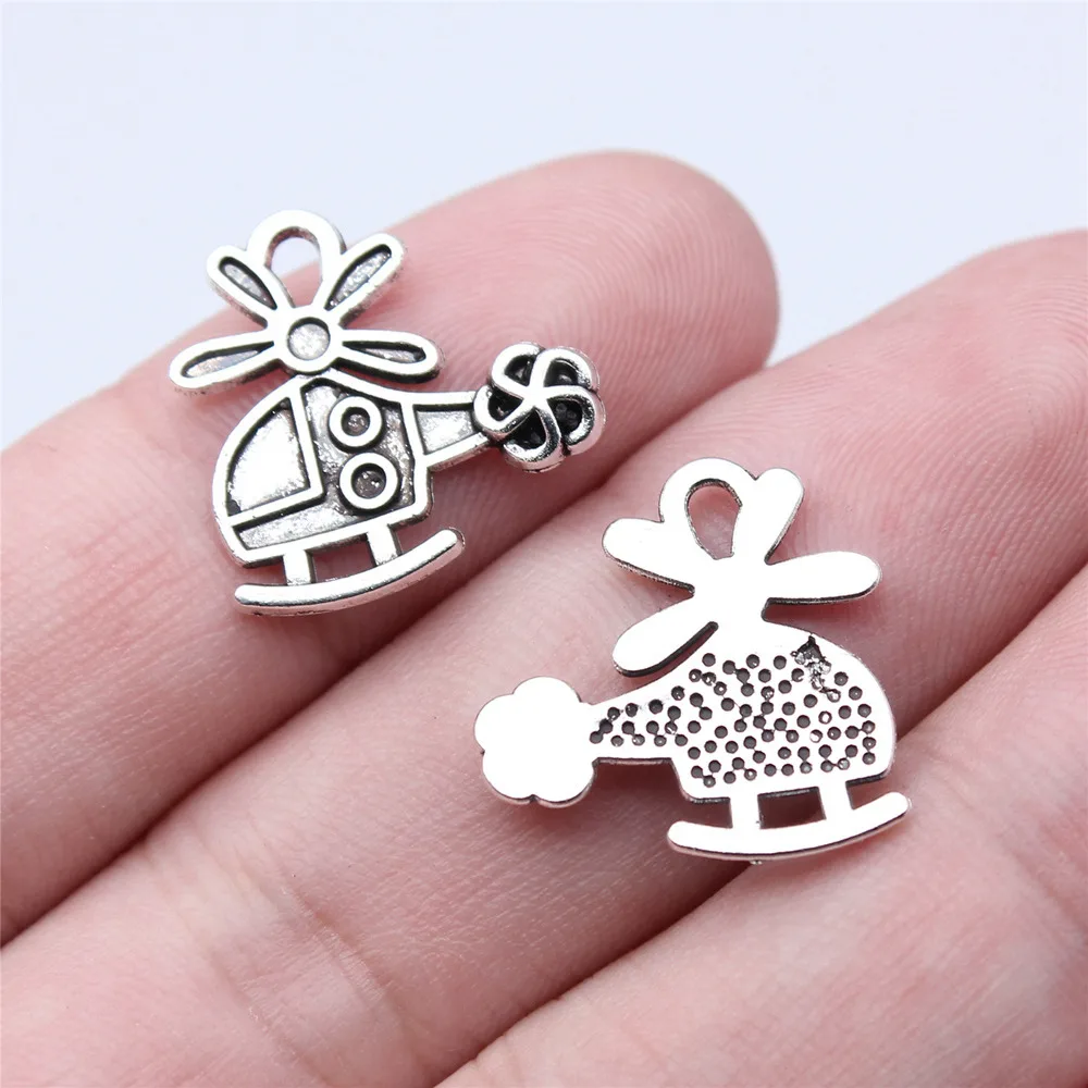 20pcs/lot 18x18mm Helicopter Charms For Jewelry Making Antique Silver Color 0.71x0.71inch